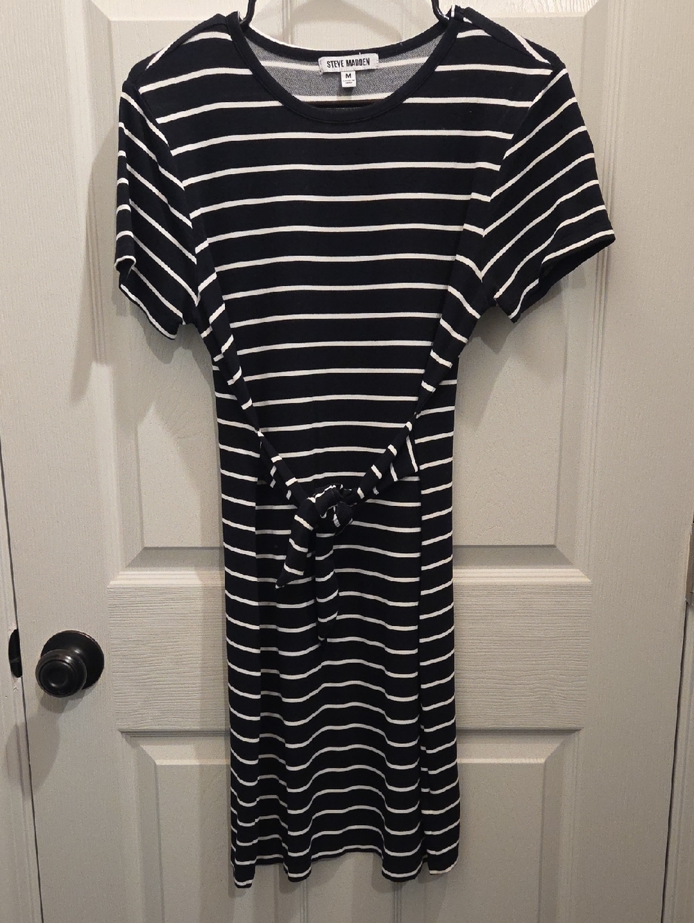 Steve Madden Black and White Striped Tie-Front Midi Dress